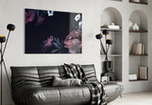 Floral Pattern glass wall art styled above a bed in an intimate bedroom