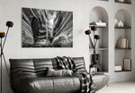 Grand Canyon glass wall art styled above a desk in an explorer-presence study