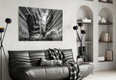 Grand Canyon glass wall art styled above a desk in an explorer-presence study