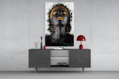 African Woman Portrait panel catching warm light to reveal its gold details