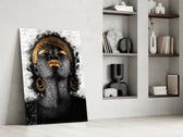 African Woman Portrait glass print enhancing a gallery-inspired hallway