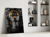 African Woman Portrait glass print enhancing a lounge with editorial mood