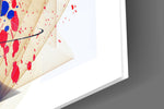Online artwork anchoring a contemporary wall in bright palette