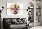 Online glass wall art styled in a creative studio