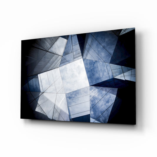 Geometric Architecture glass wall art displayed above a console in a designer interior