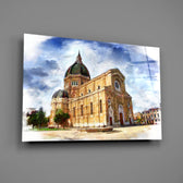Watercolor cathedral panel bringing heritage warmth to a contemporary living space