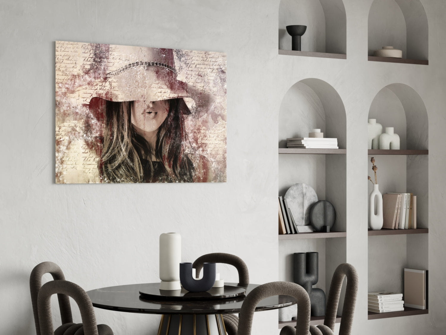 Girl in Retro Hat Glass Wall Art.