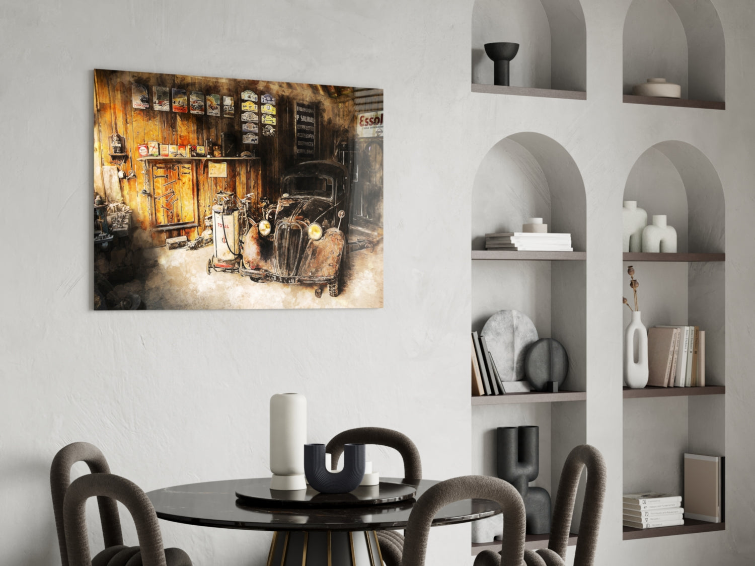 Retro Old Garage Glass Wall Art.