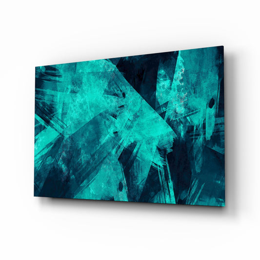 Green Abstract Pattern glass wall art displayed above a console in a designer interior