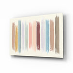 Colored Lines glass wall art displayed above a console in a designer interior