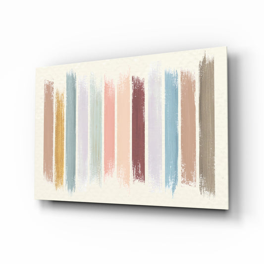Colored Lines glass wall art displayed above a console in a designer interior