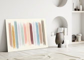 Close-up detail of blush, blue and lavender drybrush stripes on cream