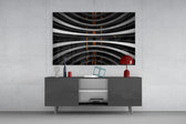 Interesting Architectural panel catching low light to reveal its geometric rhythm