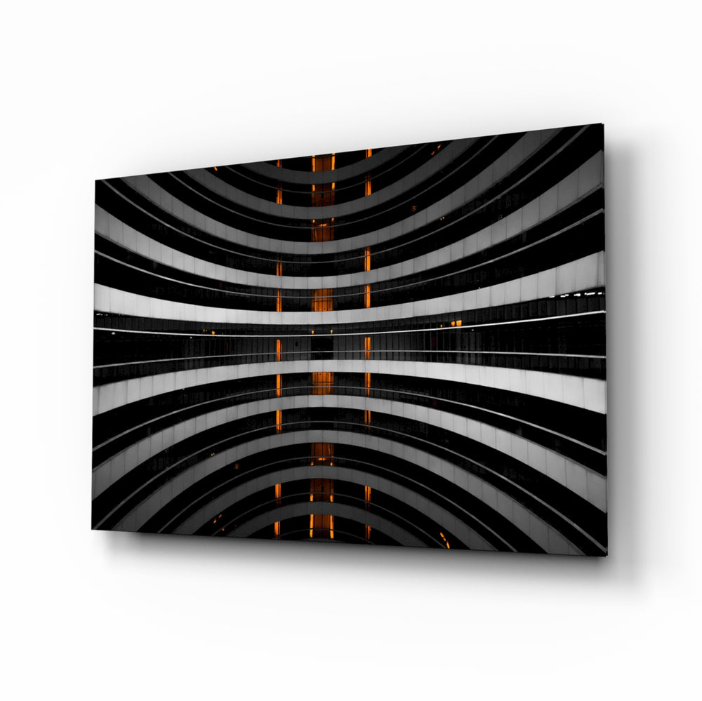 Interesting Architectural glass wall art displayed above a console in a designer interior