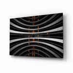 Interesting Architectural glass wall art displayed above a console in a designer interior