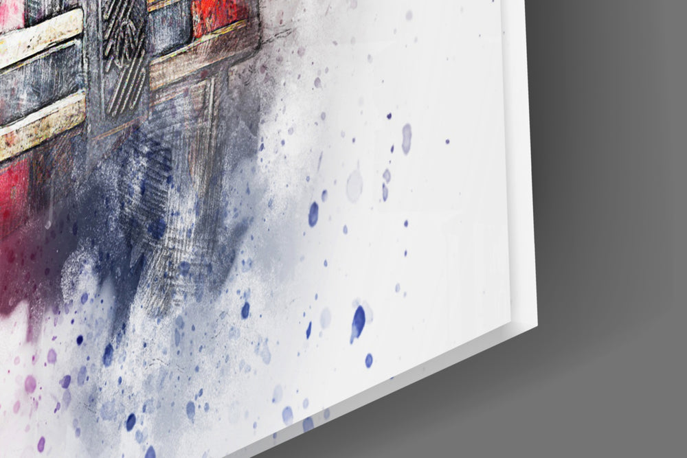 Vosvos artwork anchoring a retro-themed wall in bright palette