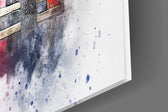 Vosvos artwork anchoring a retro-themed wall in bright palette
