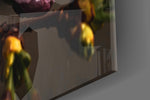 Macro Flower artwork anchoring a gallery-inspired wall in moody palette