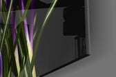 Purple Flowers artwork anchoring a gallery-inspired wall in jewel-tone palette
