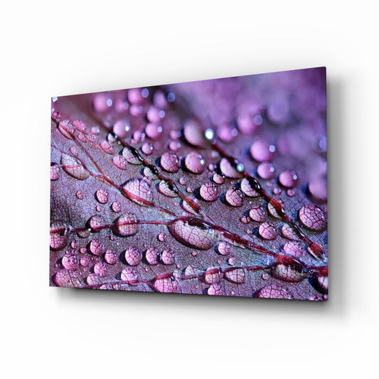 Purple Leaf glass wall art displayed above a console in a designer interior