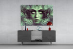 Tropical Leaf and Woman Portrait panel catching low light to reveal its hypnotic gaze
