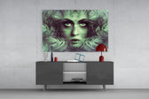 Tropical Leaf and Woman Portrait panel catching low light to reveal its hypnotic gaze