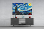 Van Gogh Starry Night panel catching warm light to reveal its swirling impasto