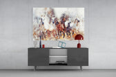 Running Horses panel catching daylight to reveal its painterly motion