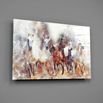 Five-horse watercolor panel bringing kinetic energy to a contemporary living space