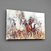 Five-horse watercolor panel bringing kinetic energy to a contemporary living space