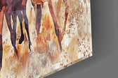 Running Horses artwork anchoring a country-modern wall in warm palette