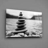 Stone cairn panel bringing zen calm to a contemporary living space