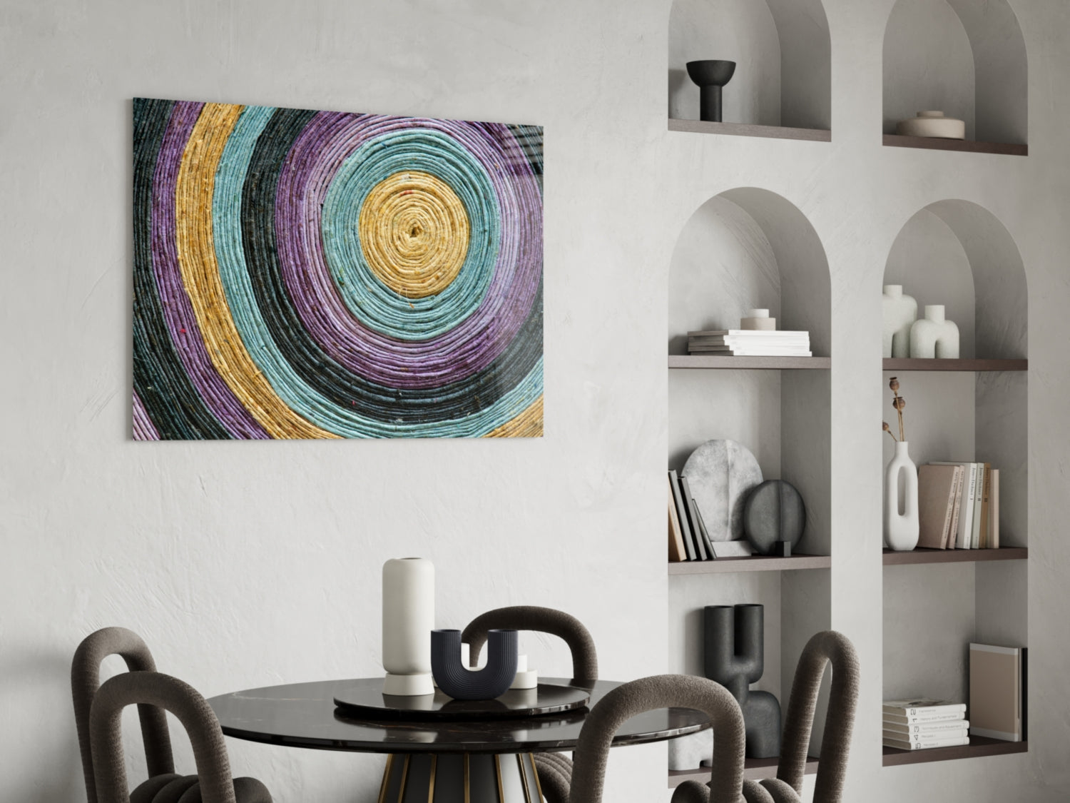 Colored Spiral Glass Wall Art.