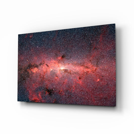 Red Nebula glass wall art displayed above a console in a designer interior