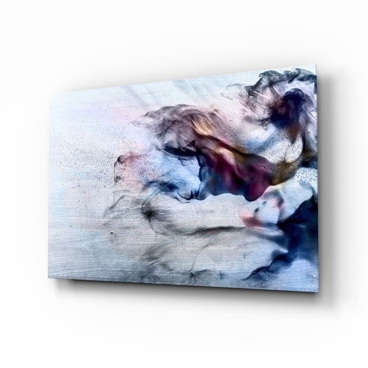 Smoke glass wall art displayed above a console in a designer interior