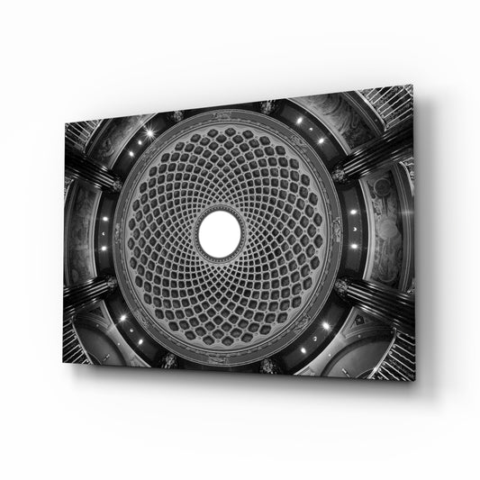 Dome glass wall art displayed above a console in a designer interior