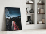 City Landscape glass print enhancing a home office with city pulse