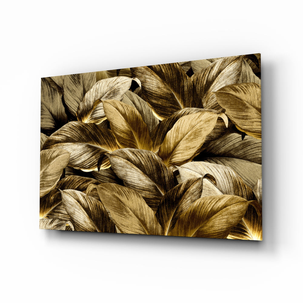 Yellow Leaf glass wall art displayed above a console in a designer interior