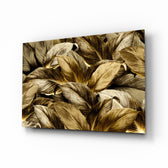 Yellow Leaf glass wall art displayed above a console in a designer interior