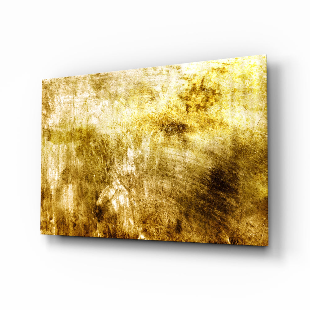 Yellow Abstract Pattern glass wall art displayed above a console in a designer interior