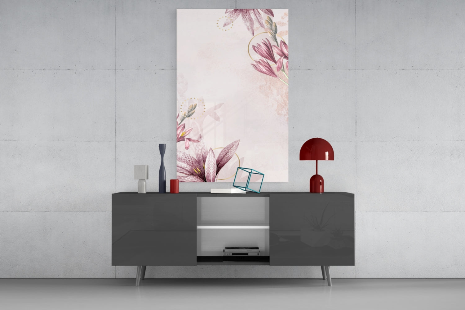 Pink Flower Pattern Glass Wall Art.