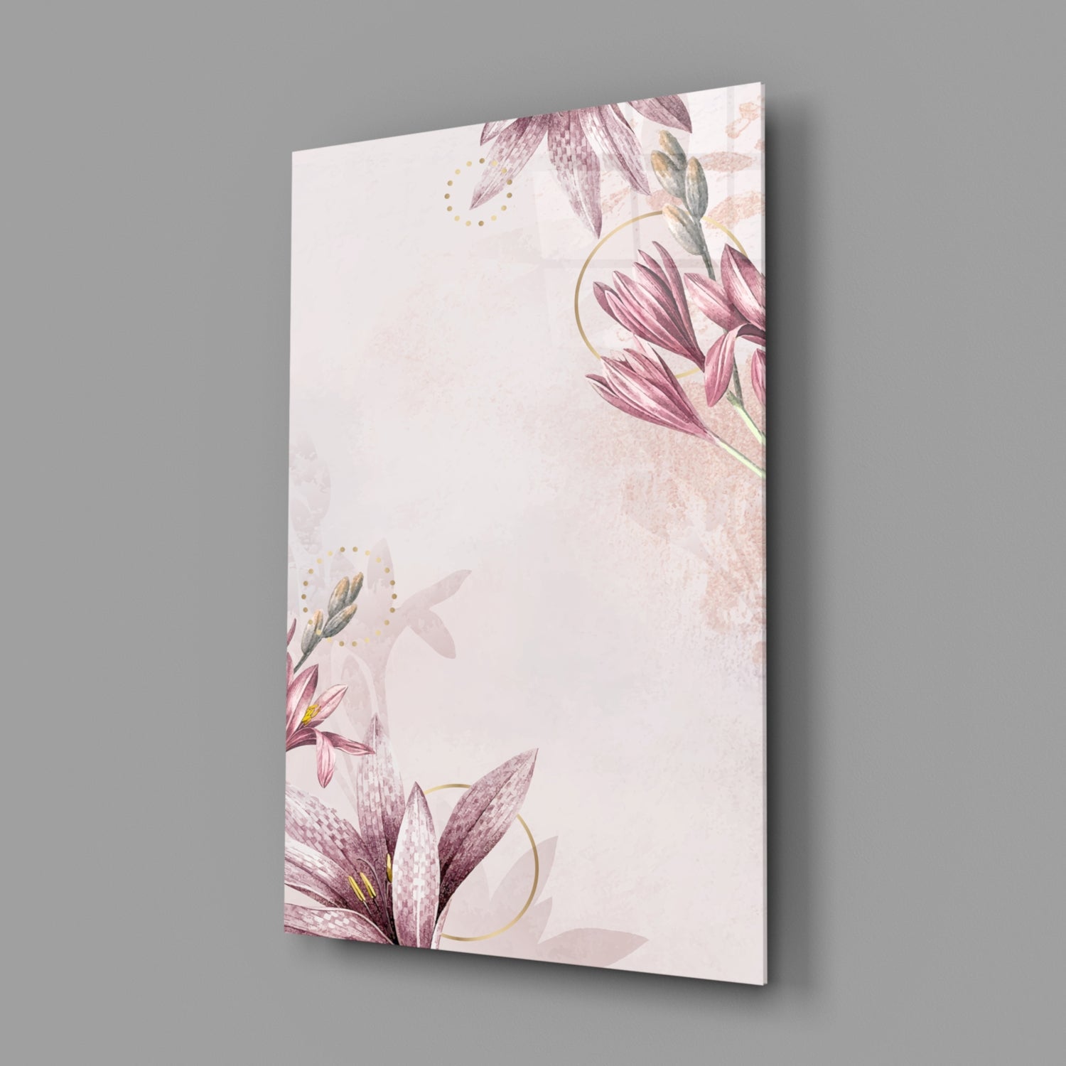 Pink Flower Pattern Glass Wall Art.