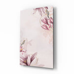 Pink Flower Pattern glass wall art displayed above a console in a designer interior