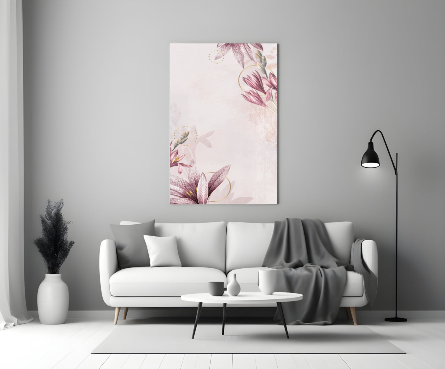 Pink Flower Pattern Glass Wall Art.