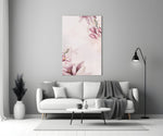 Close-up detail of pink lilies and gold circle accents