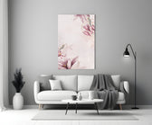 Close-up detail of pink lilies and gold circle accents