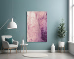 Pink Abstract Pattern glass wall art styled above a bed in a rosy-warm bedroom
