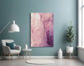 Pink Abstract Pattern glass wall art styled above a bed in a rosy-warm bedroom
