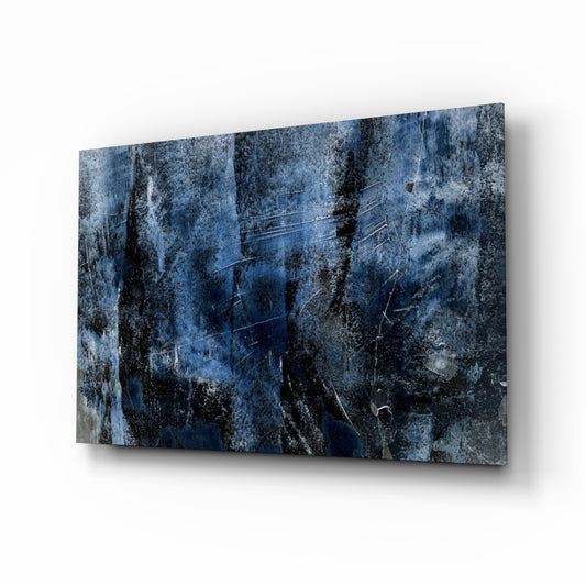 Blue Abstract Pattern glass wall art displayed above a console in a designer interior