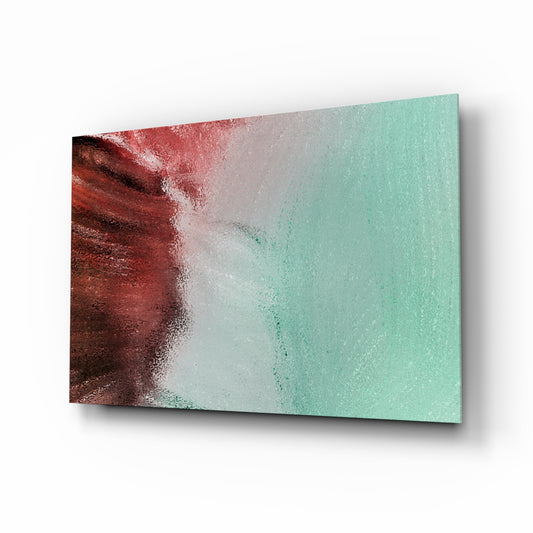Green Abstract Pattern glass wall art displayed above a console in a designer interior